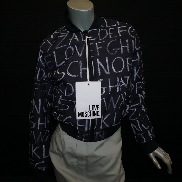 MOSCHINO Grafitti Bomber Jacket Chalk Alphabet NWT B-17 - Picture 2 of 6